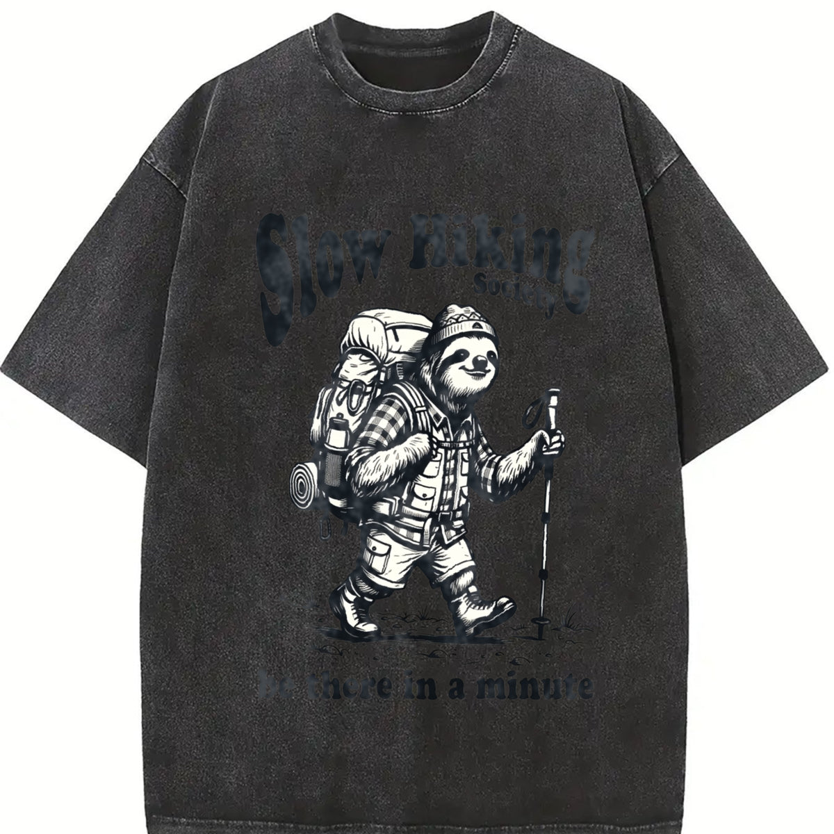 Slow Hiking Society Vintage Washed T-Shirt in Black