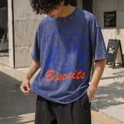 Cat Biscuits Vintage Washed T-Shirt in Blue