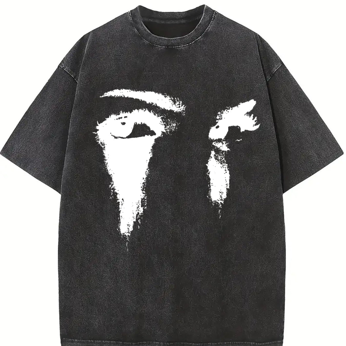 Abstract Black and White Faces Vintage Washed T-Shirt in Black