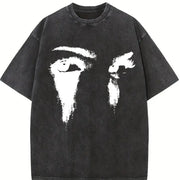 Abstract Black and White Faces Vintage Washed T-Shirt in Black