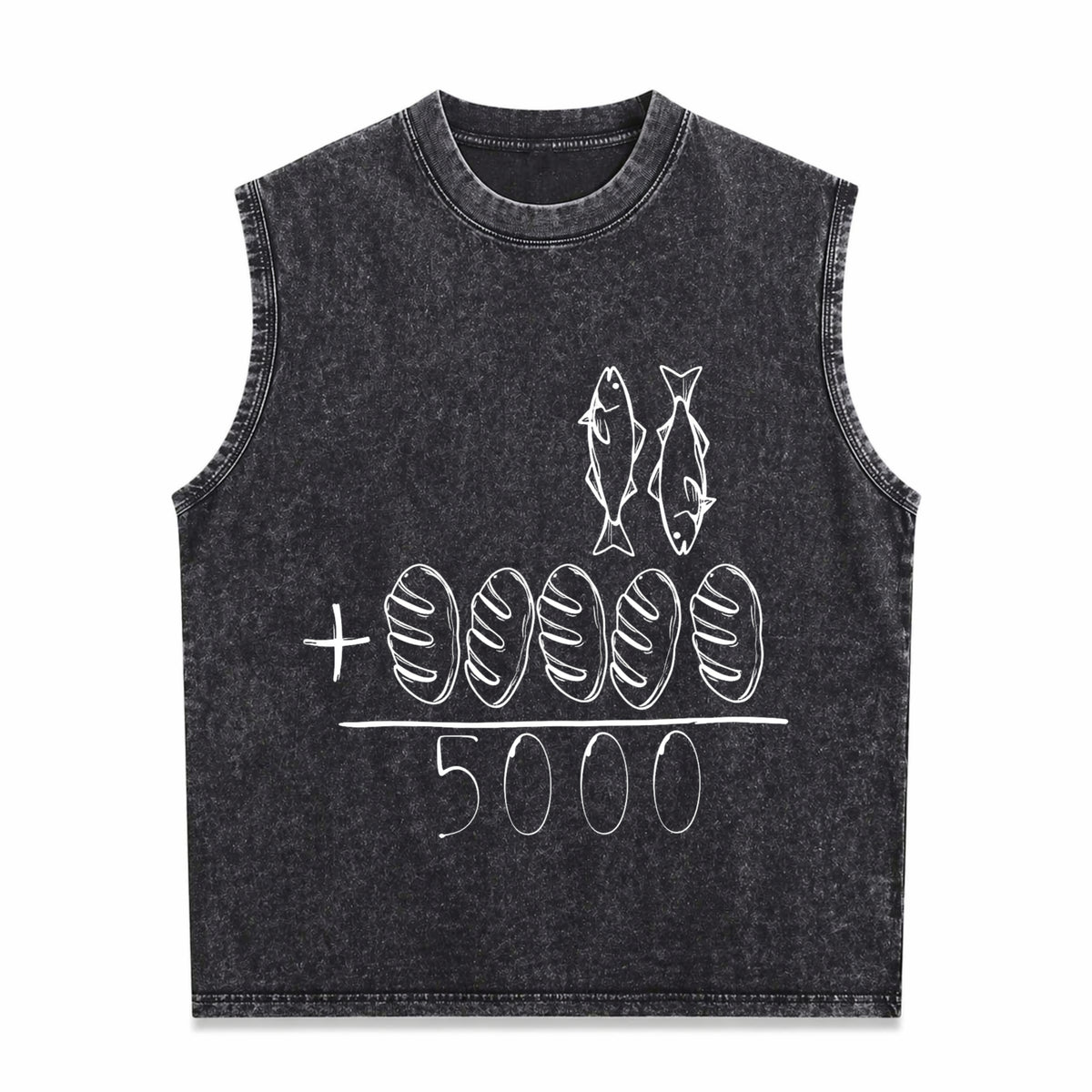 2 Fishes 5 Breads Jesus Feeds the 5000 Christian Bible Vintage Washed Tank Top in Black