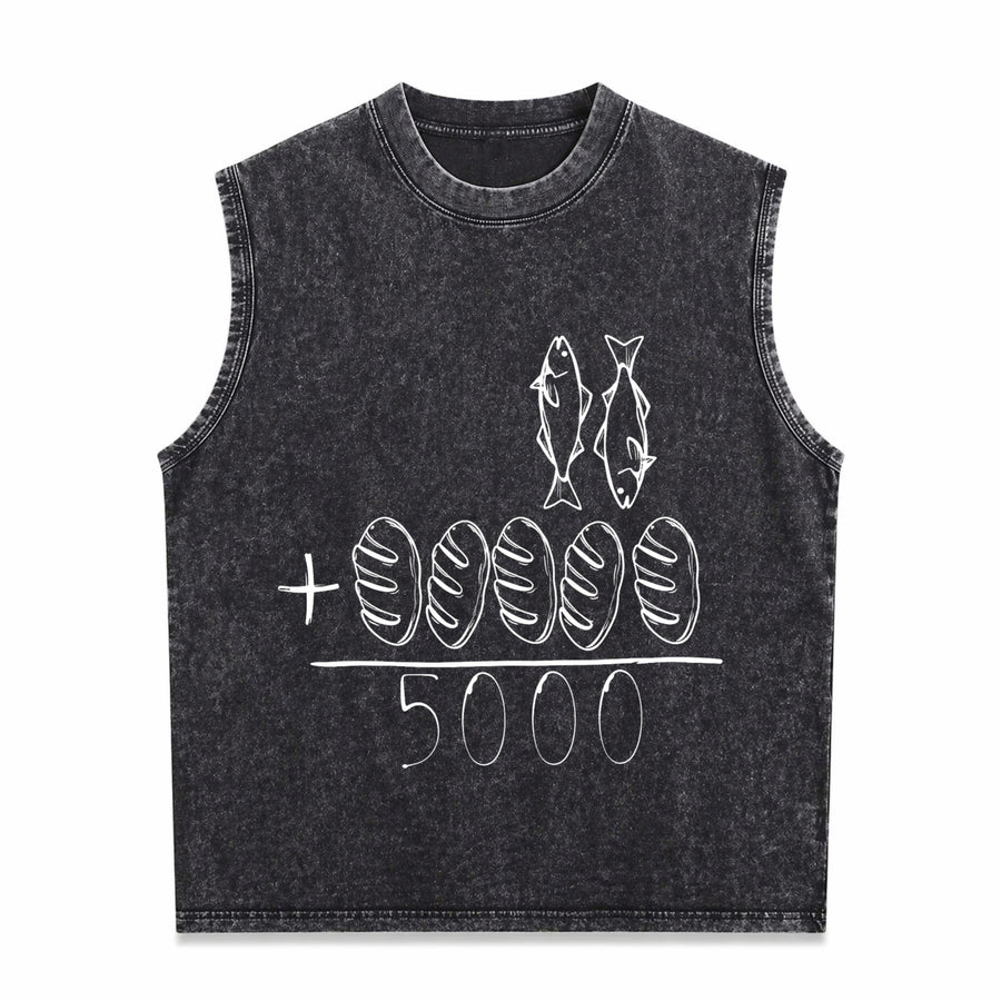 2 Fishes 5 Breads Jesus Feeds the 5000 Christian Bible Vintage Washed Tank Top in Black