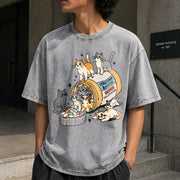 Serotonin Cats Cat Lover Vintage Washed T-Shirt in Gray
