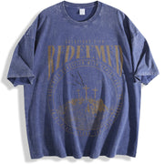 REDEEMED 220gsm - Retro Street Faithbased Soft Texture vintage washed oversized T-shirt in Blue