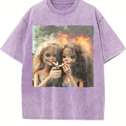 Two Glam Dolls Smoking Vintage Washed T-Shirt in Purple