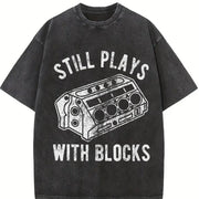 Still Plays with Blocks Vintage Washed T-Shirt in Black