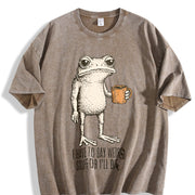 I Have to Say Weird Stuff or I'll Die Frog Drinking Coffee Vintage Washed T-Shirt in Brown