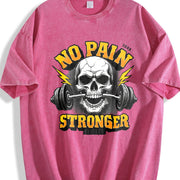 No Pain Stronger Skull Vintage Washed T-Shirt in Red