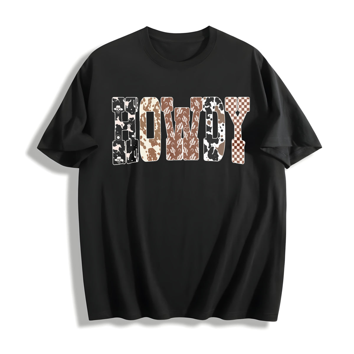Howdy Western Halloween Ghost Sublimation for Cowboy Cotton T-Shirt in Black