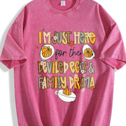 Preppy I'm Just Here for the Deviled Eggs & Family Drama Vintage Washed T-Shirt in Red