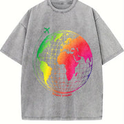 Brave Bound Travel Globe Vintage Washed T-Shirt in Gray