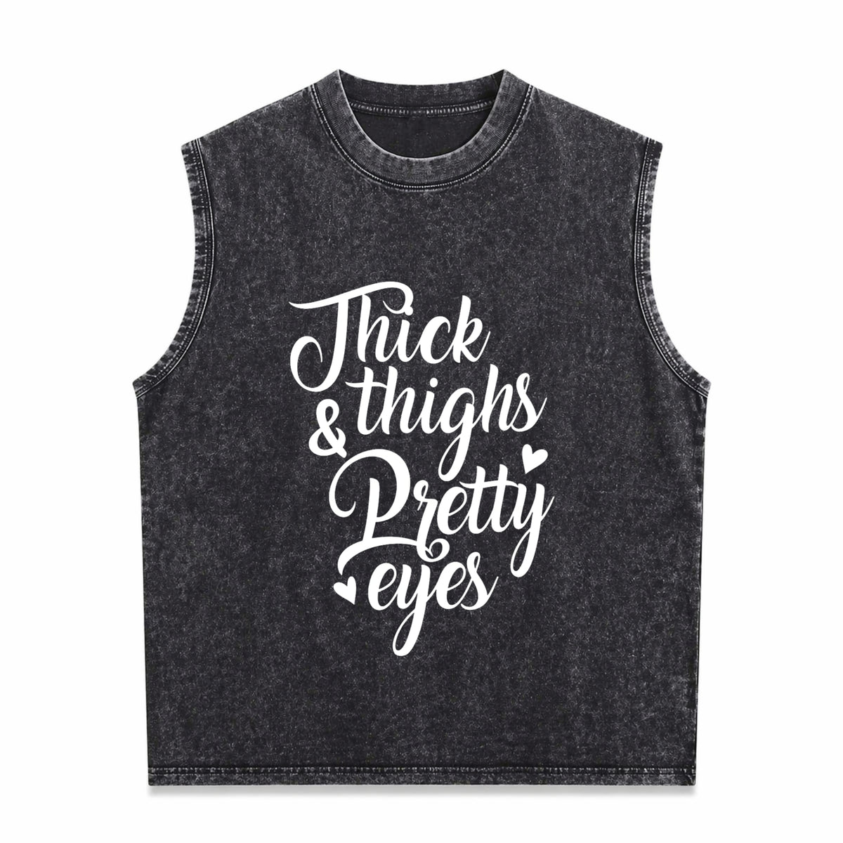 THICK Thighs & Pretty EYES Vintage Washed Tank Top in Black
