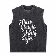 THICK Thighs & Pretty EYES Vintage Washed Tank Top in Black