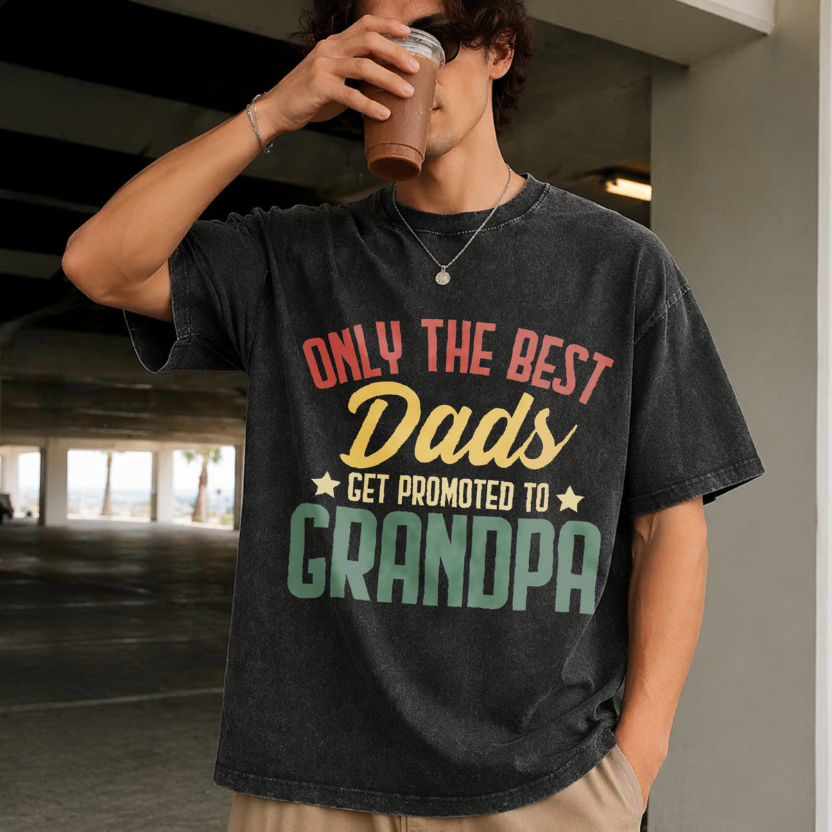 Only the Best Dads Get Promoted to Grandpa Future Grandpa Vintage Washed T-Shirt in Black
