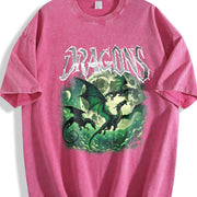 Dragons Fantasy Retro Dragon Grunge Vintage Washed T-Shirt in Red
