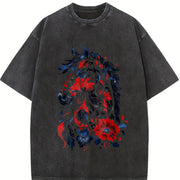 New Year Winter a Horse Year Theme Vintage Washed T-Shirt in Black