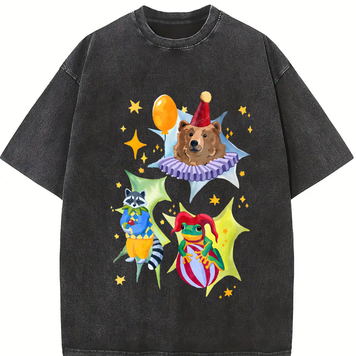 Party Zoo Quilted Brand Vintage Washed T-Shirt in Black