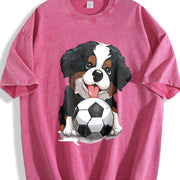Bernese Mountain Dog Soccer Vintage Washed T-Shirt in Red