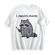 Winter Animal Snack Thief Raccoon Cotton T-Shirt in White