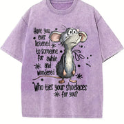 Mouse & 'Mouse' Letter Vintage Washed T-Shirt in Purple