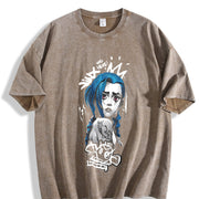 Retro Jinx x Powder Arcane: League of Legends Game vintage washed oversized T-shirt in Brown