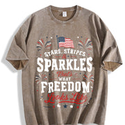 Stars Stripes and Sparkles Freedom Vintage Washed T-Shirt in Brown
