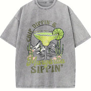 Chill Dippin' & Margarita Sippin' vintage washed oversized T-shirt in Gray