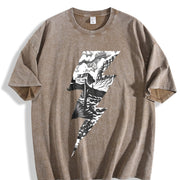 Lightning Bolt Desert Cactus Retro 90s Vintage Washed T-Shirt in Brown
