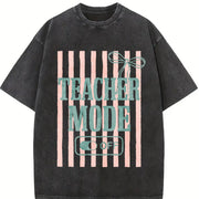 Teacher Mode Off Coquette Bow Retro Break Pastel Vintage Washed T-Shirt in Black
