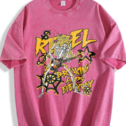 Faded Pure Short-sleeve a Flame Skull 'Rebel' Rock Vintage Washed T-Shirt in Red