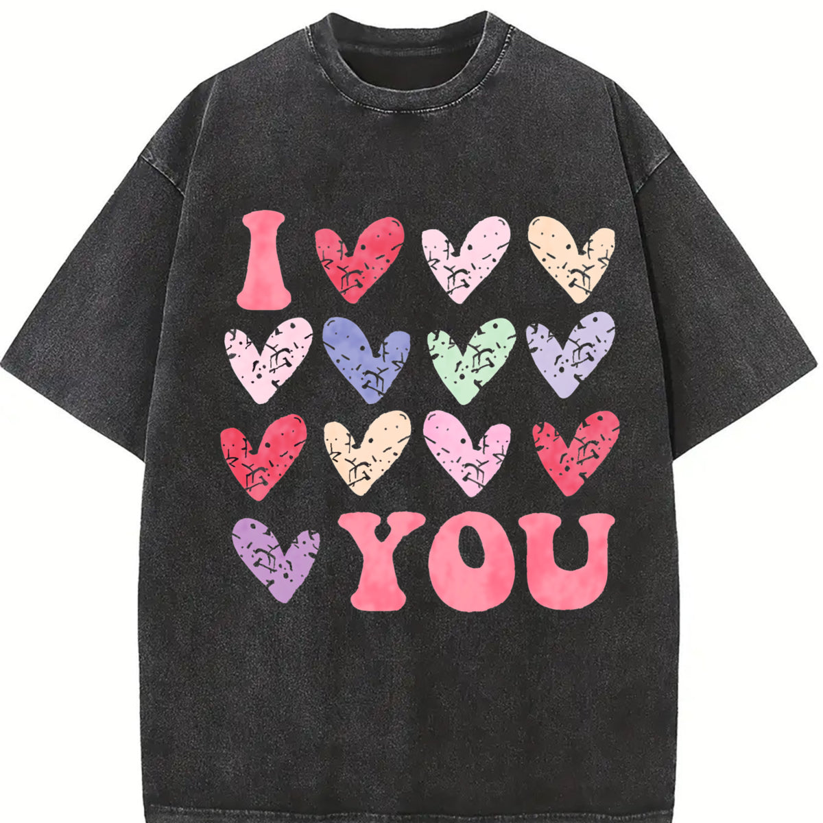 Valentine's Day Loose- Basic Stylish Vintage Washed T-Shirt in Black