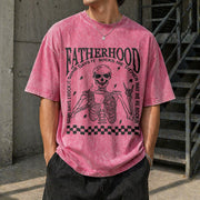 Fatherhood Skeleton Dad Vintage Washed T-Shirt in Red
