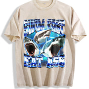 Swim Fast Eat A... Vintage Washed T-Shirt in Beige