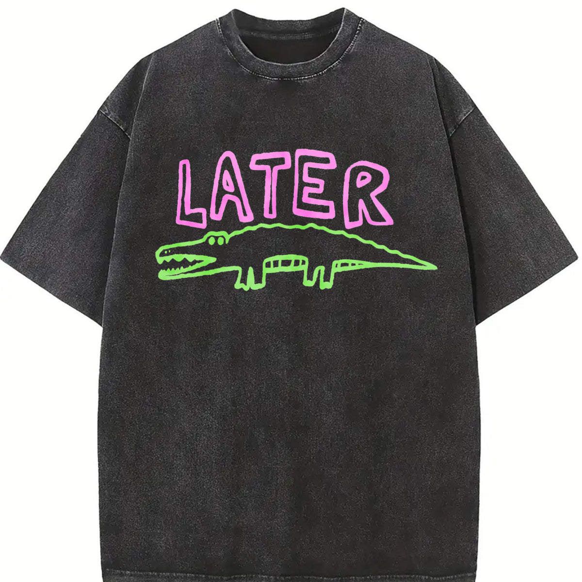 Later Gator Alligator vintage washed oversized T-shirt in Black