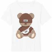 Brown Teddy Bear Cotton T-Shirt in White