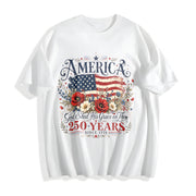 America 250 Years Flag & Poppies Cotton T-Shirt in White