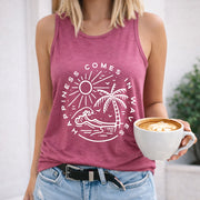 Loose-fitting Basic Women's Color Cotton Tank Top in Red