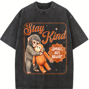 Stay Kind Small but Brave Monkey Vintage Washed T-Shirt in Black