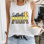 Softball Mom Leopard Ball Crew-neck Sleeveless Vest Women's Color Cotton Tank Top in White