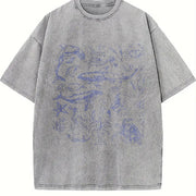 Sea Creatures Retro 90s Vintage Washed T-Shirt in Gray