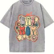 Cat Mom Retro Wax Retro Brand Vintage Washed T-Shirt in Gray