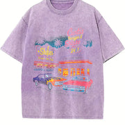 Muscle Car 90s Retro Car ® Vintage Washed T-Shirt in Purple