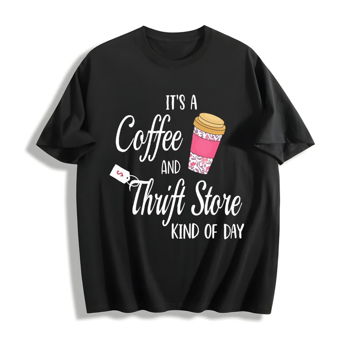Letter Coffee for Spring Cotton T-Shirt in Black