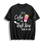 Letter Coffee for Spring Cotton T-Shirt in Black