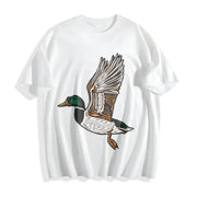 Embroidered Duck Animal Lover Cotton T-Shirt in White