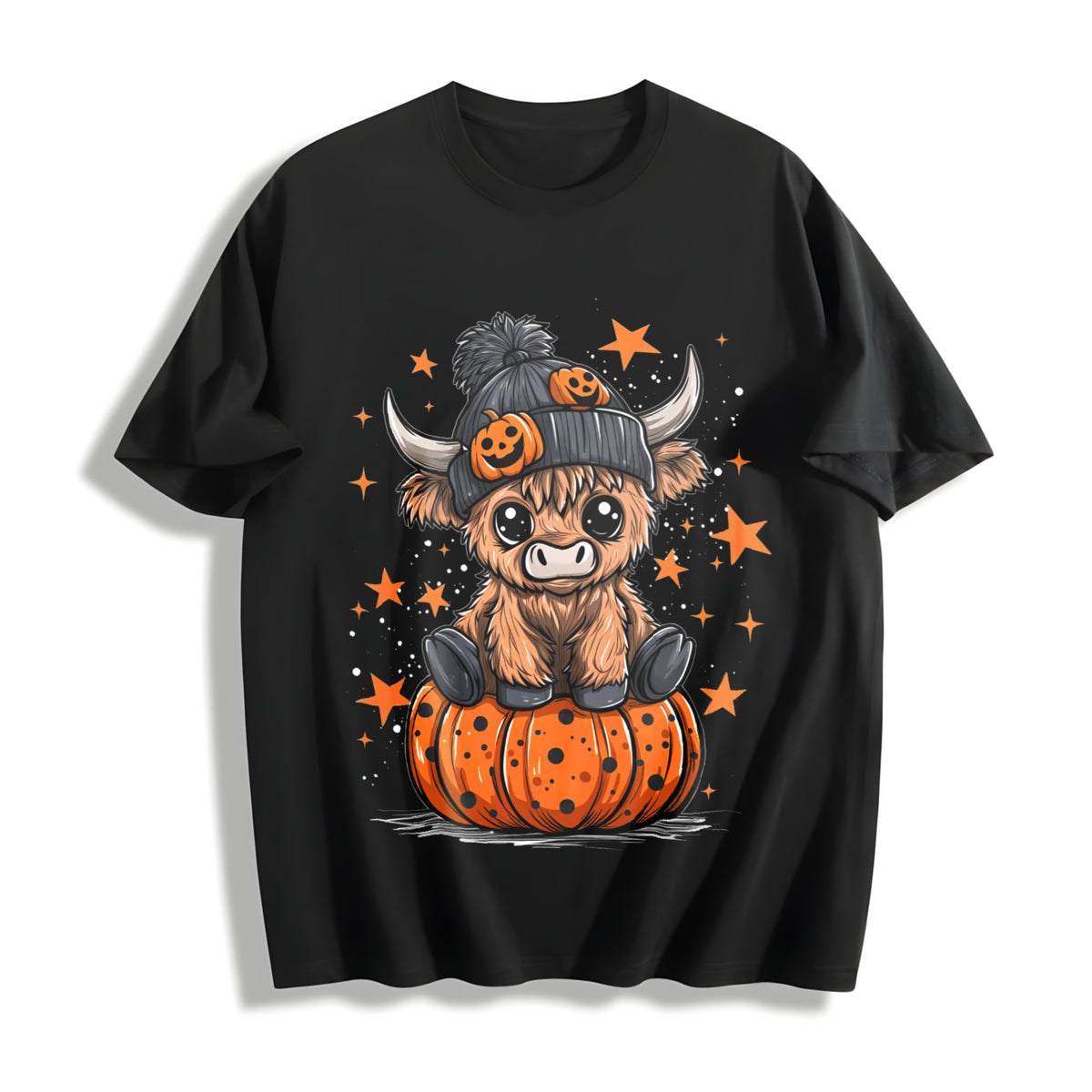 Highland Cow Halloween Cotton T-Shirt in Black