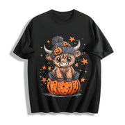 Highland Cow Halloween Cotton T-Shirt in Black