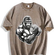 Gorilla Dumbbell Vintage Washed T-Shirt in Brown