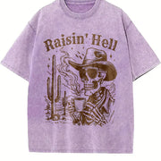 Retro Skeleton Raisin' 90s Vintage Washed T-Shirt in Purple