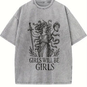 Girls Will Be Girls Medusa and Batik vintage washed oversized T-shirt in Gray